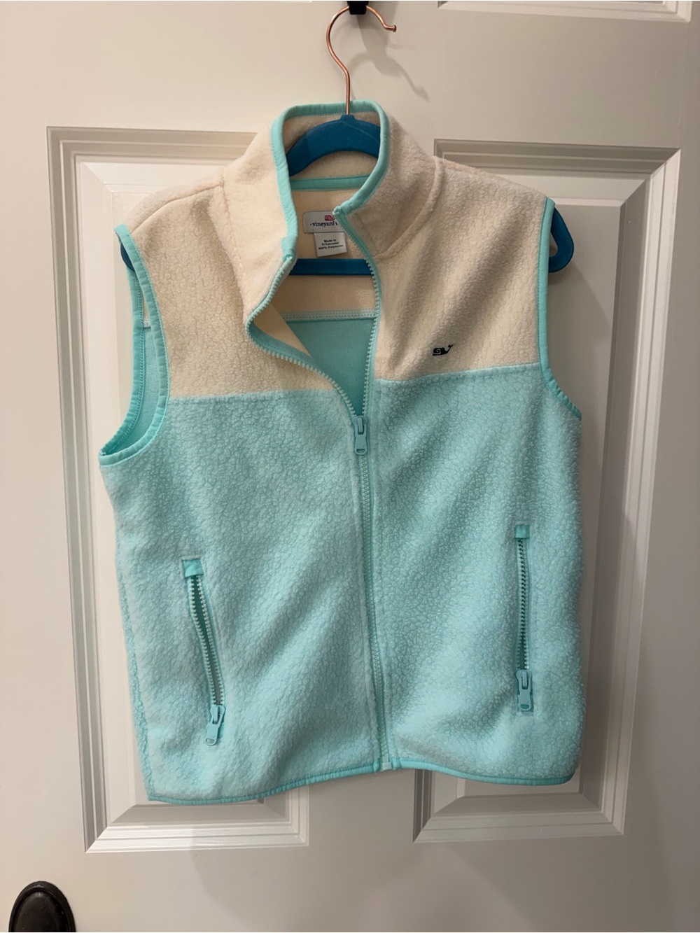 NWOT - Vineyard Vines Kids Sherpa Vest - Cream & Light Aqua